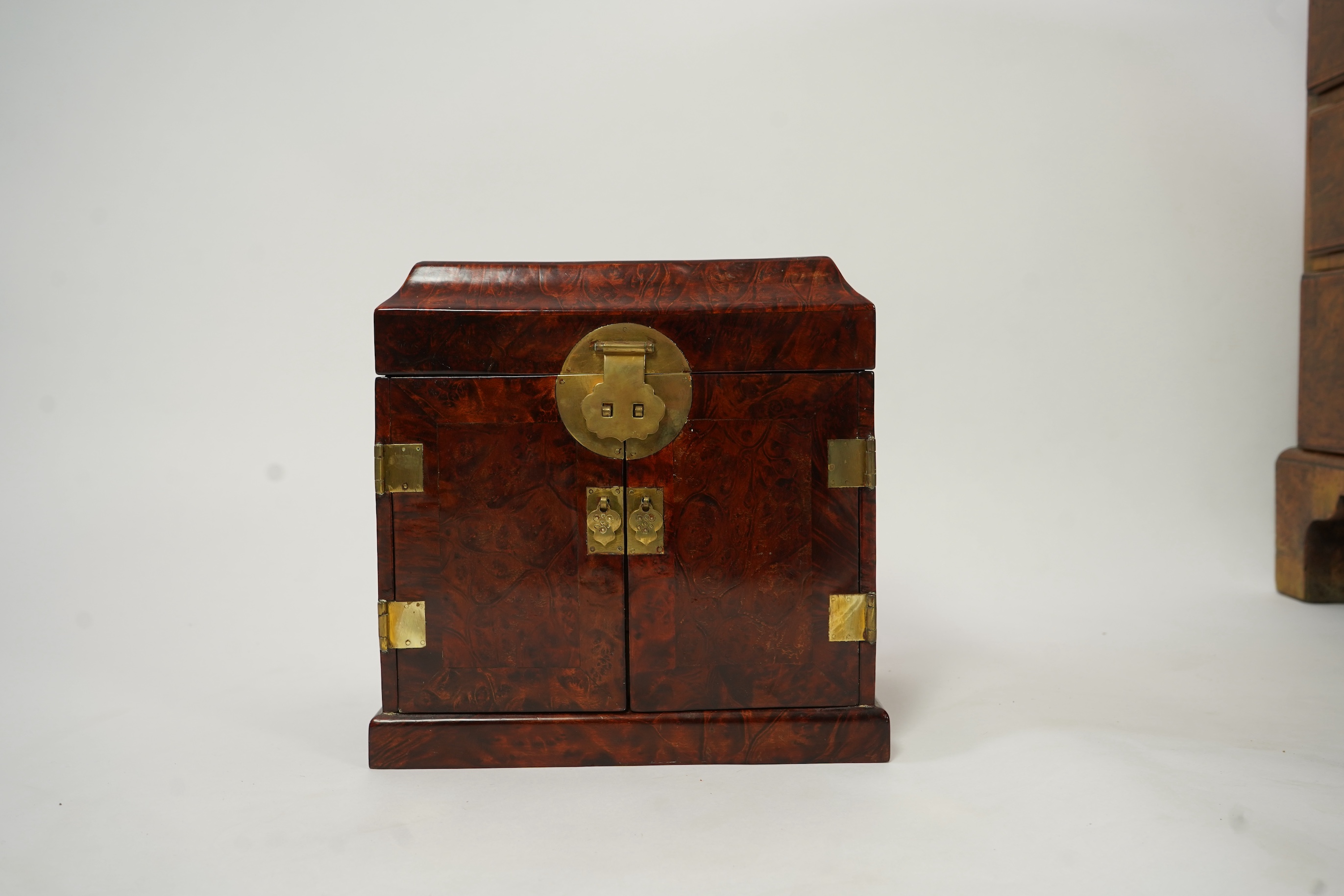 A Chinese burrwood scholar's cabinet, 19th century
